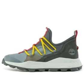 Brooklyn Leather and Fabric Oxford Trainers “Medium Grey Mesh with Red”