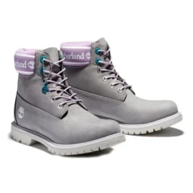 Premium 6 Inch Waterproof Boots “Grey Nubuck with Purple Logo Collar”