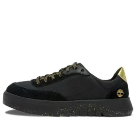 Supaway Leather and Fabric Oxford Trainers “Black with Gold”